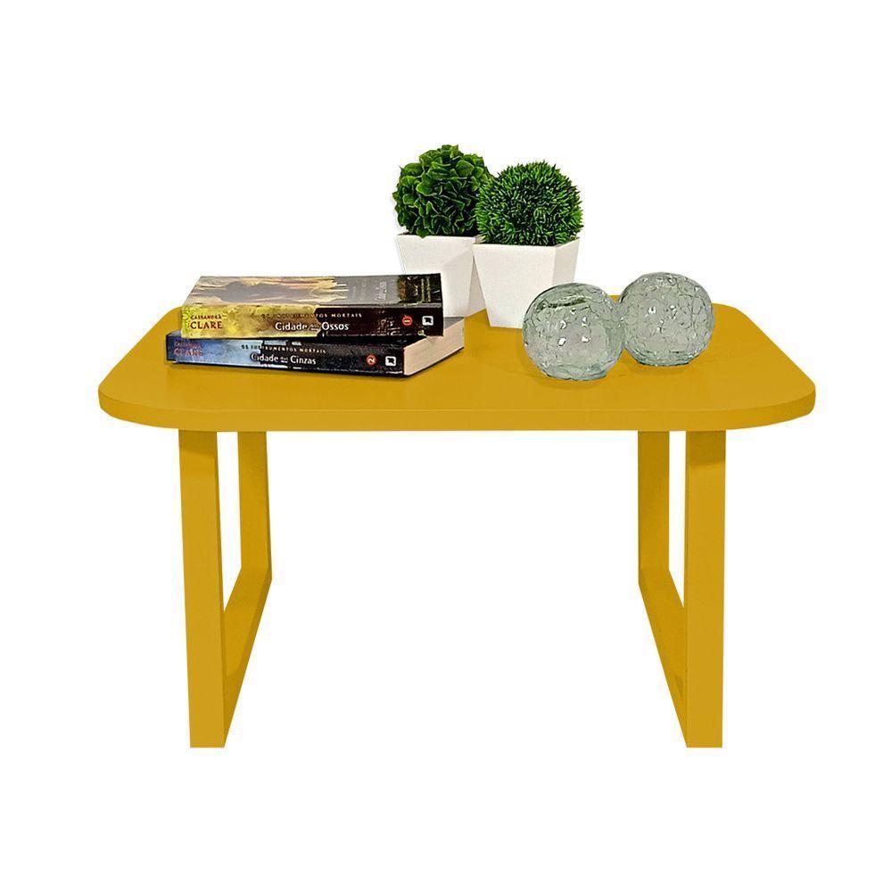 Mesa De Centro Lateral De Apoio Para Sala Estar Square Amarelo Laca - 2