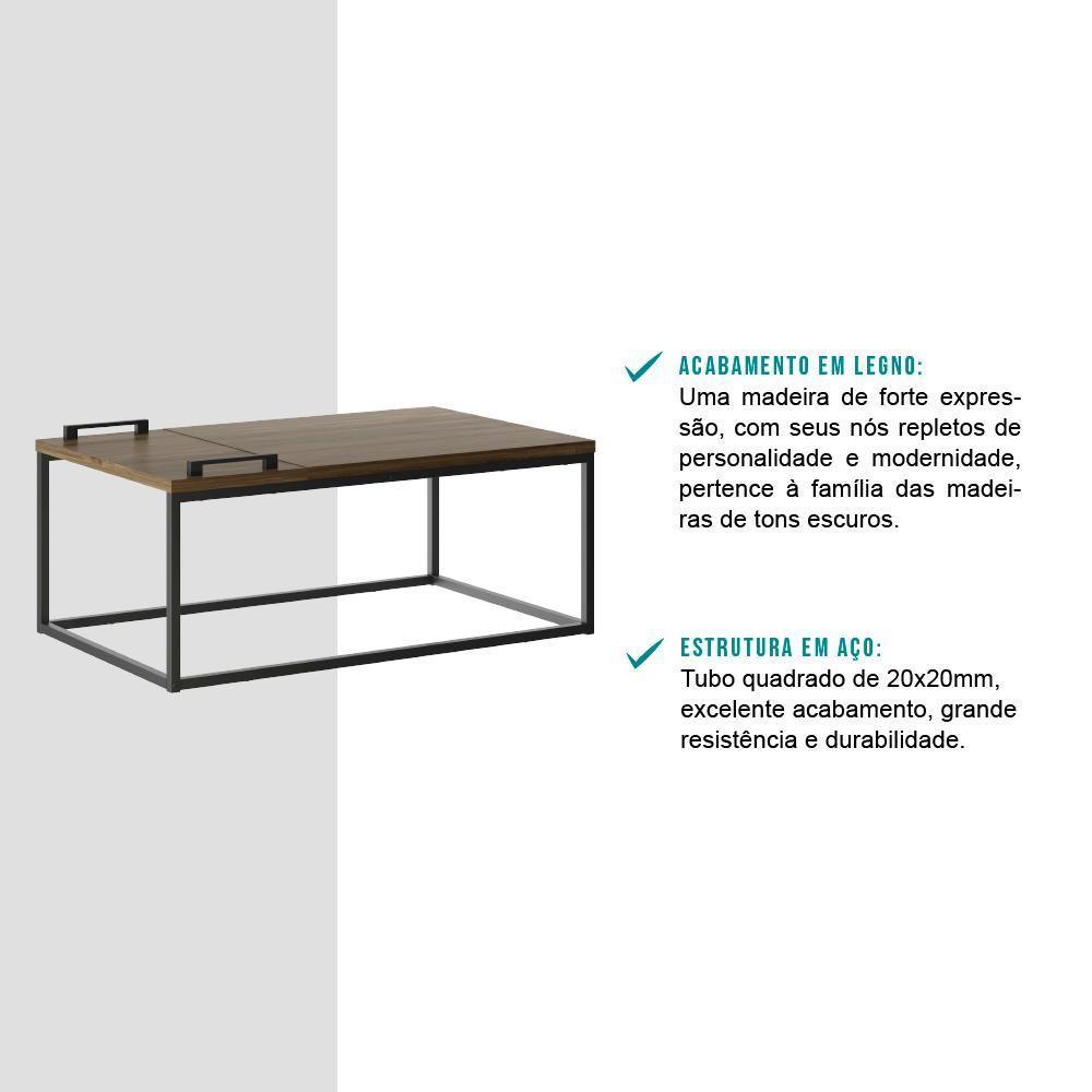Mesa De Centro Com Bandeja Madeirada E Tubos Pretos Carraro - 3