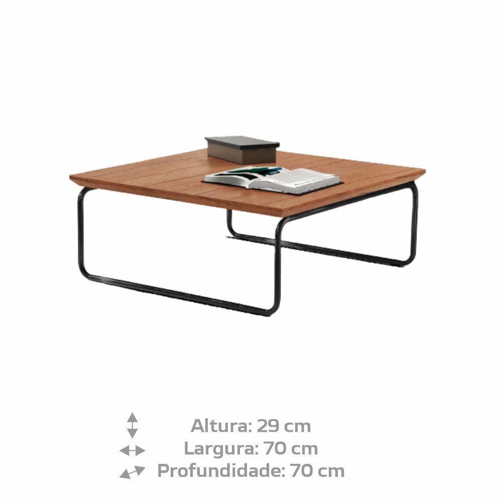 Mesa De Centro Munique 70x70 Cm Castanho Com Base Preta - 3