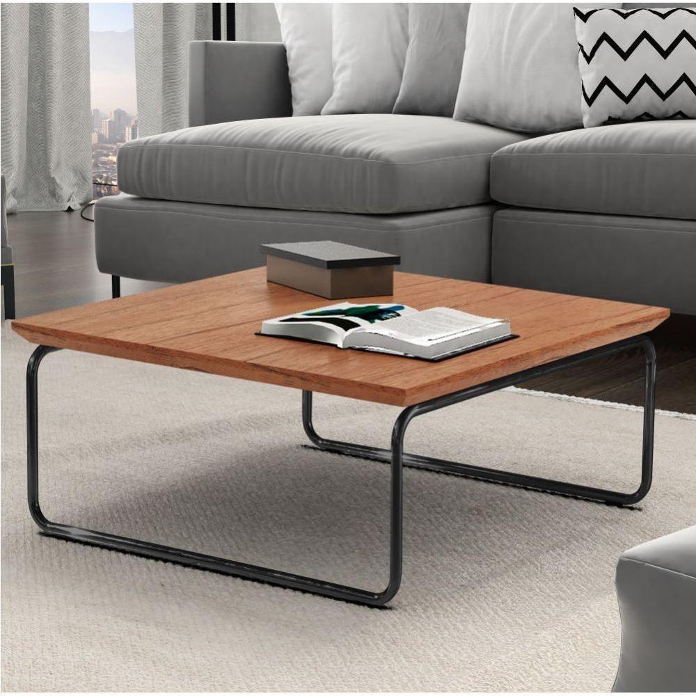 Mesa De Centro Munique 70x70 Cm Castanho Com Base Preta - 4