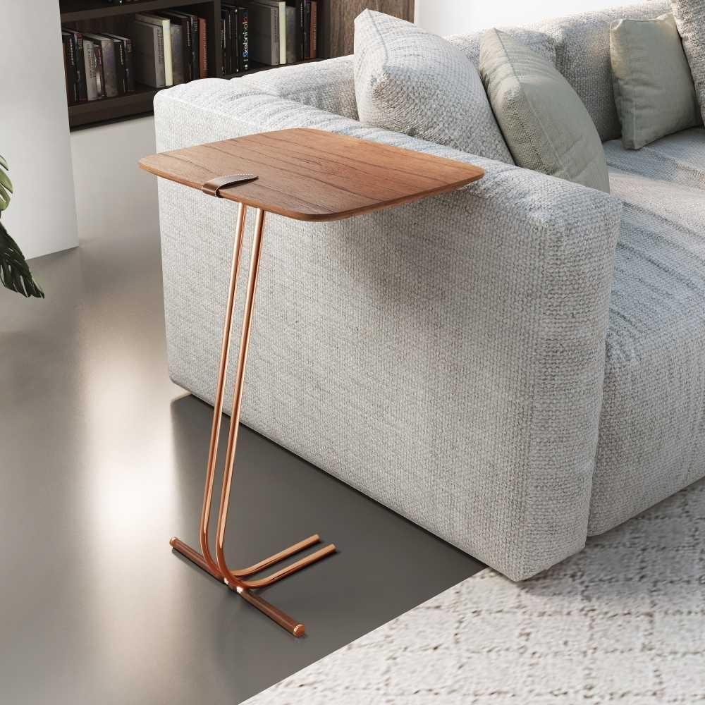 Mesa De Apoio Bandeja Castanho Base Cobre - 3