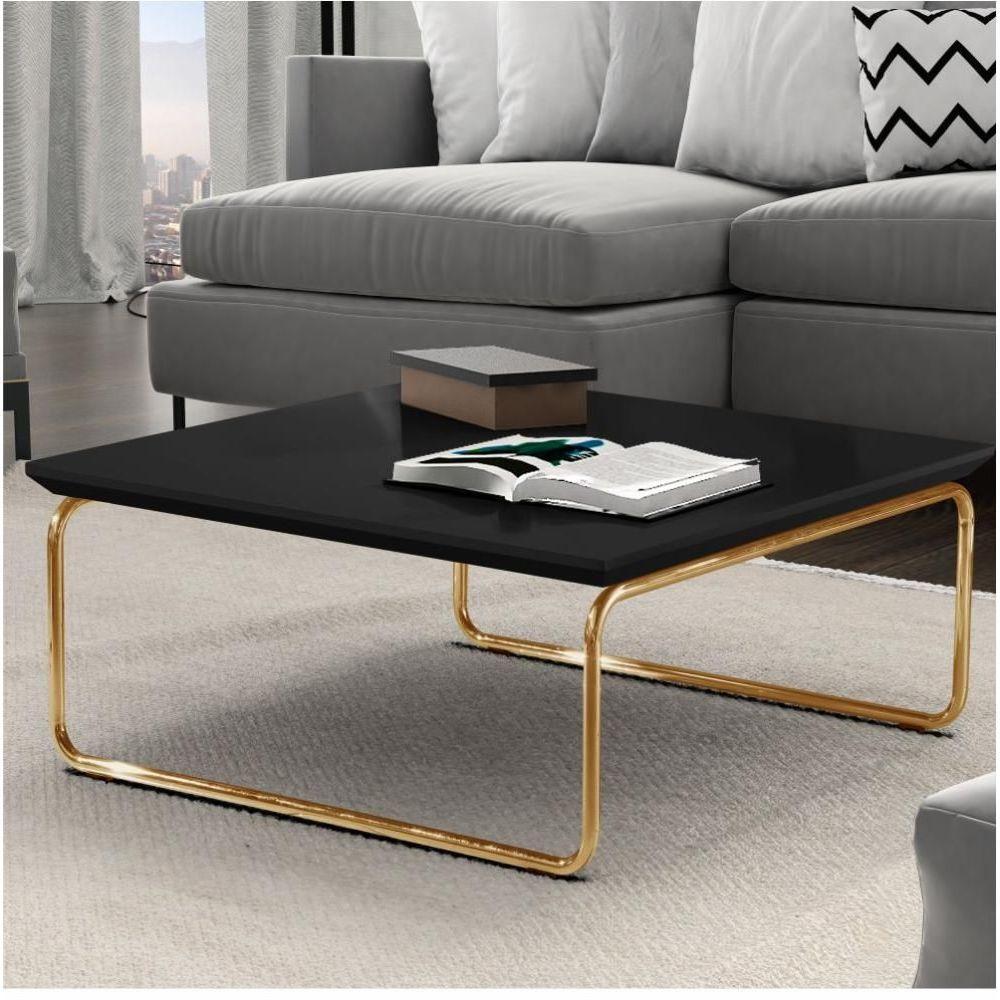 Mesa De Centro Munique 70x70 Cm Preto Com Base Dourada - 4
