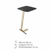 Mesa De Apoio Bandeja Preta Base Dourada - 2