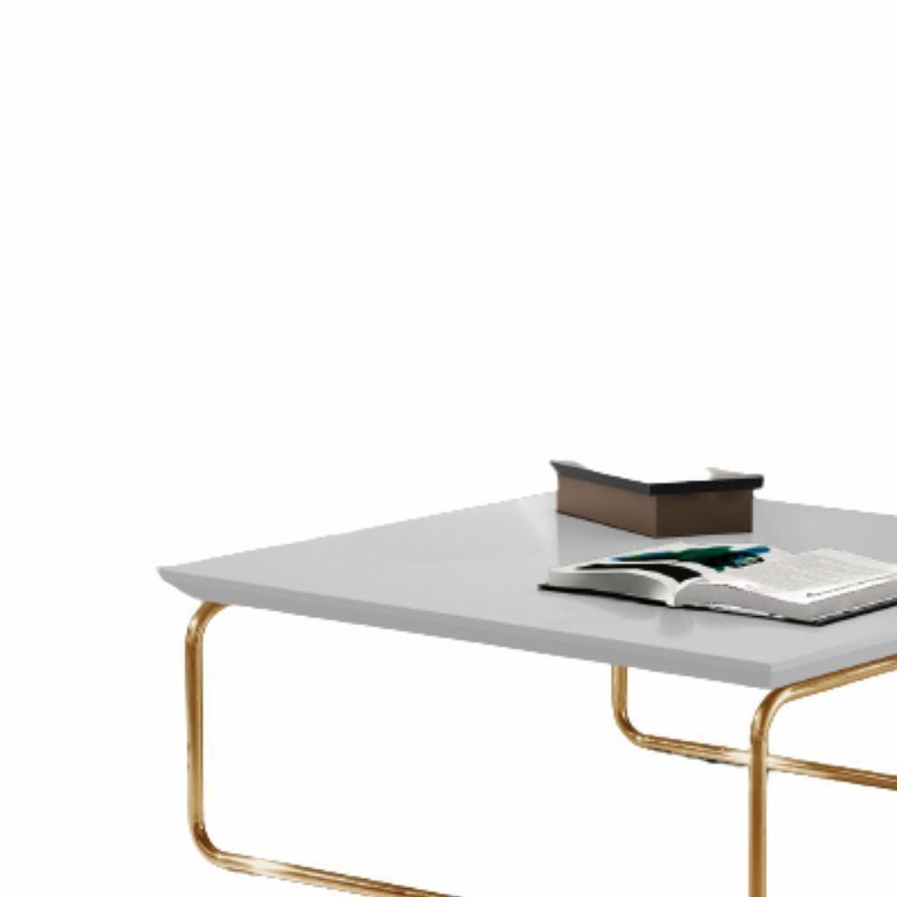 Mesa De Centro Munique 70x70 Cm Branco Com Base Dourada - 2