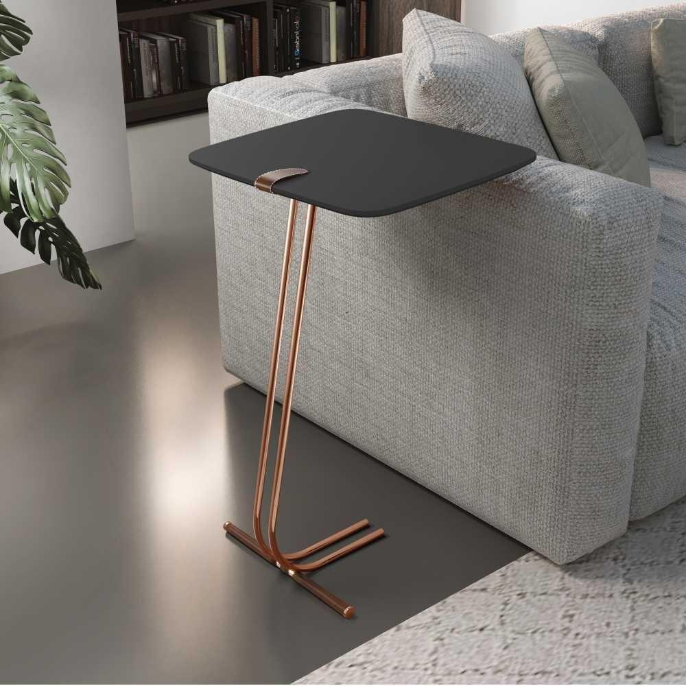 Mesa De Apoio Bandeja Preta Base Cobre - 3
