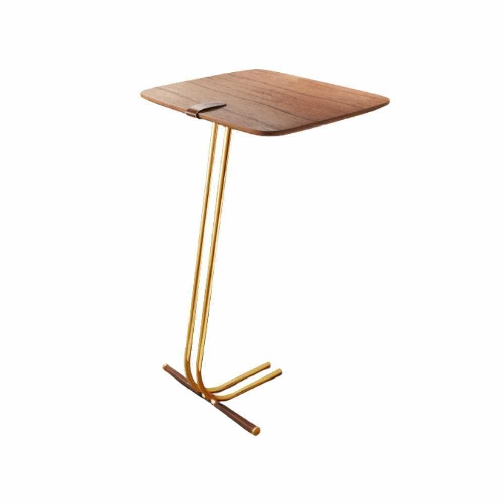 Mesa De Apoio Bandeja Castanho Base Dourada - 1