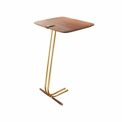 Mesa De Apoio Bandeja Castanho Base Dourada