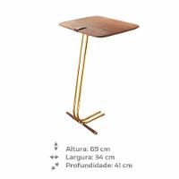 Mesa De Apoio Bandeja Castanho Base Dourada