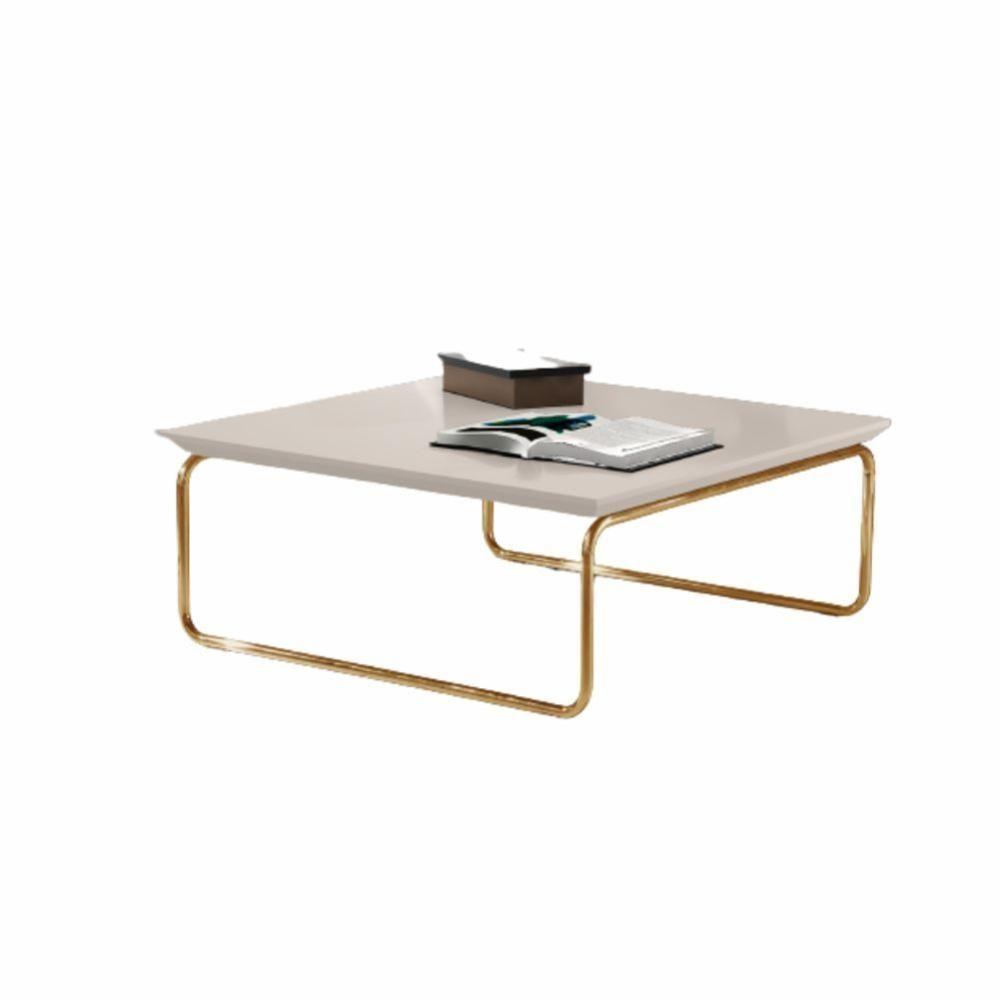 Mesa De Centro Munique 70x70 Cm Off White Com Base Dourada - 1