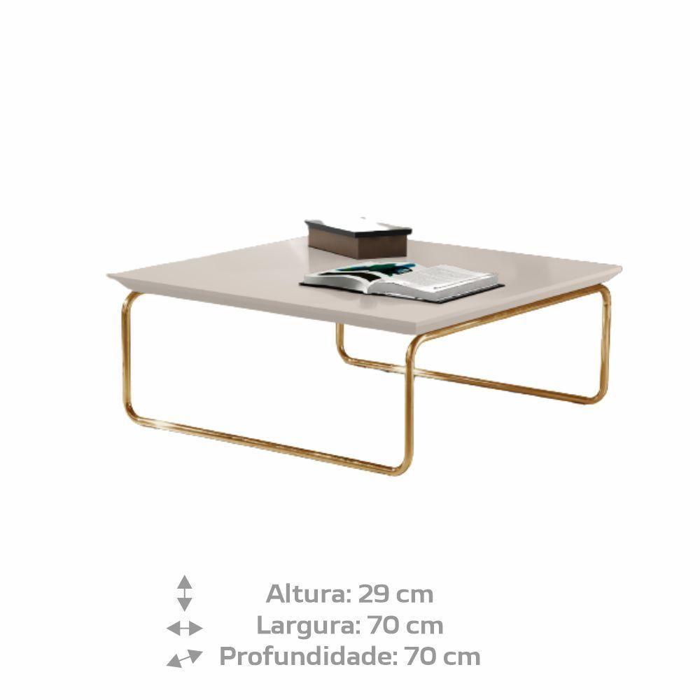 Mesa De Centro Munique 70x70 Cm Off White Com Base Dourada - 3