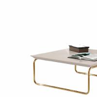 Mesa De Centro Munique 70x70 Cm Off White Com Base Dourada - 2