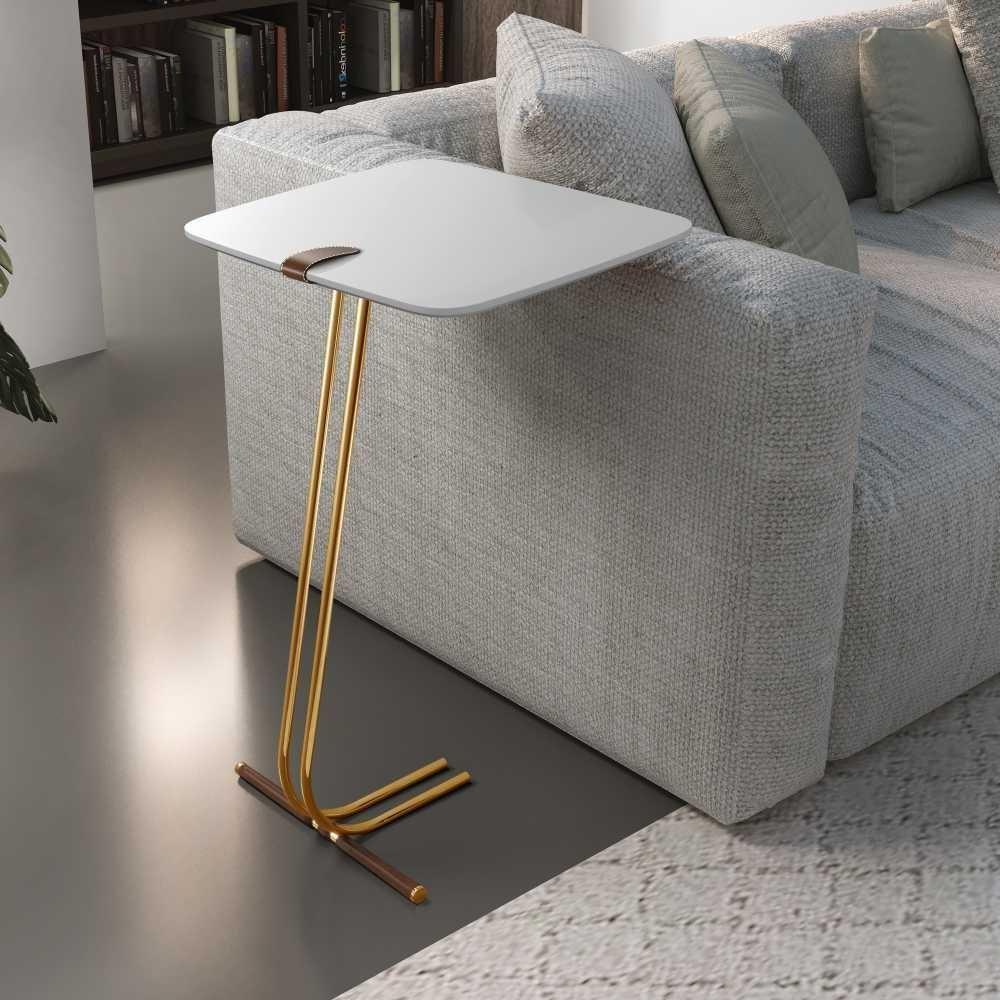 Mesa De Apoio Bandeja Branca Base Dourada - 3