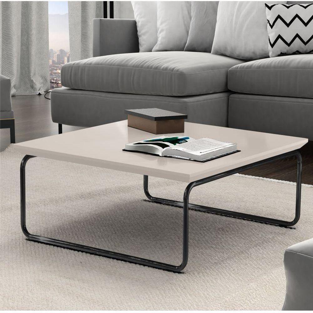 Mesa De Centro Munique 70x70 Cm Off White Com Base Preta - 4