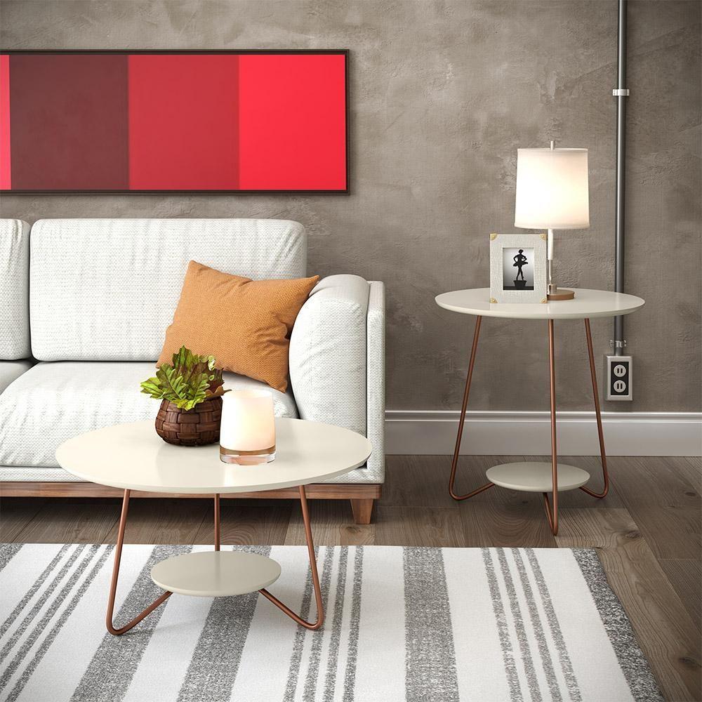 Conjunto Sala Mesa Centro E Apoio Liz Pés De Ferro Off White - 3