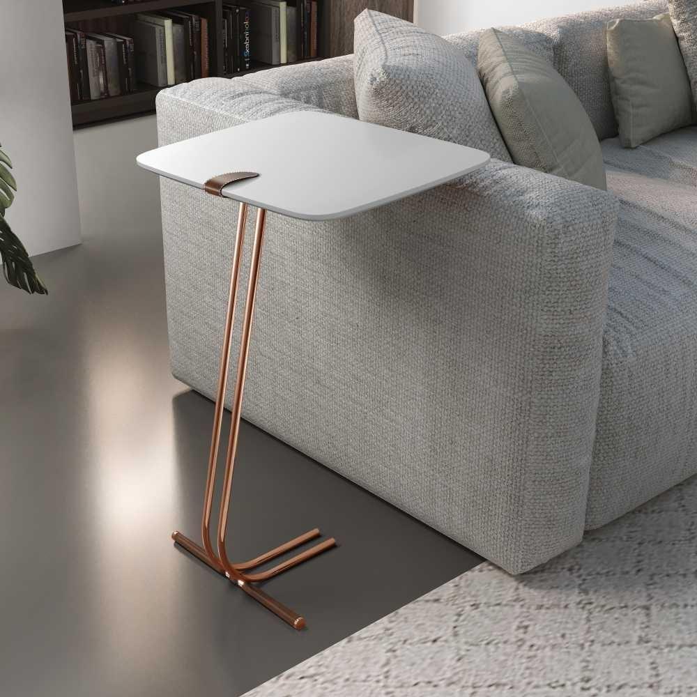 Mesa De Apoio Bandeja Branca Base Cobre - 3
