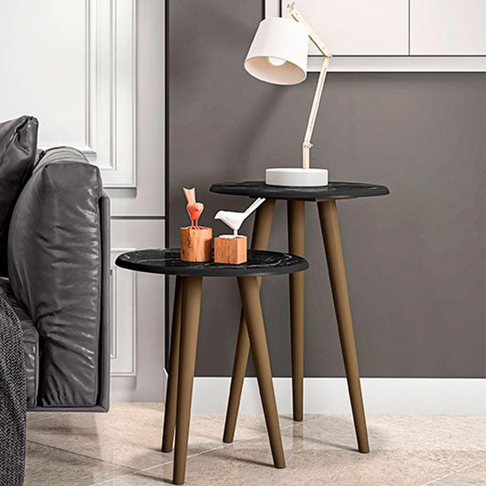 Kit 2 Mesas Laterais Aparador Cor Nero - 1