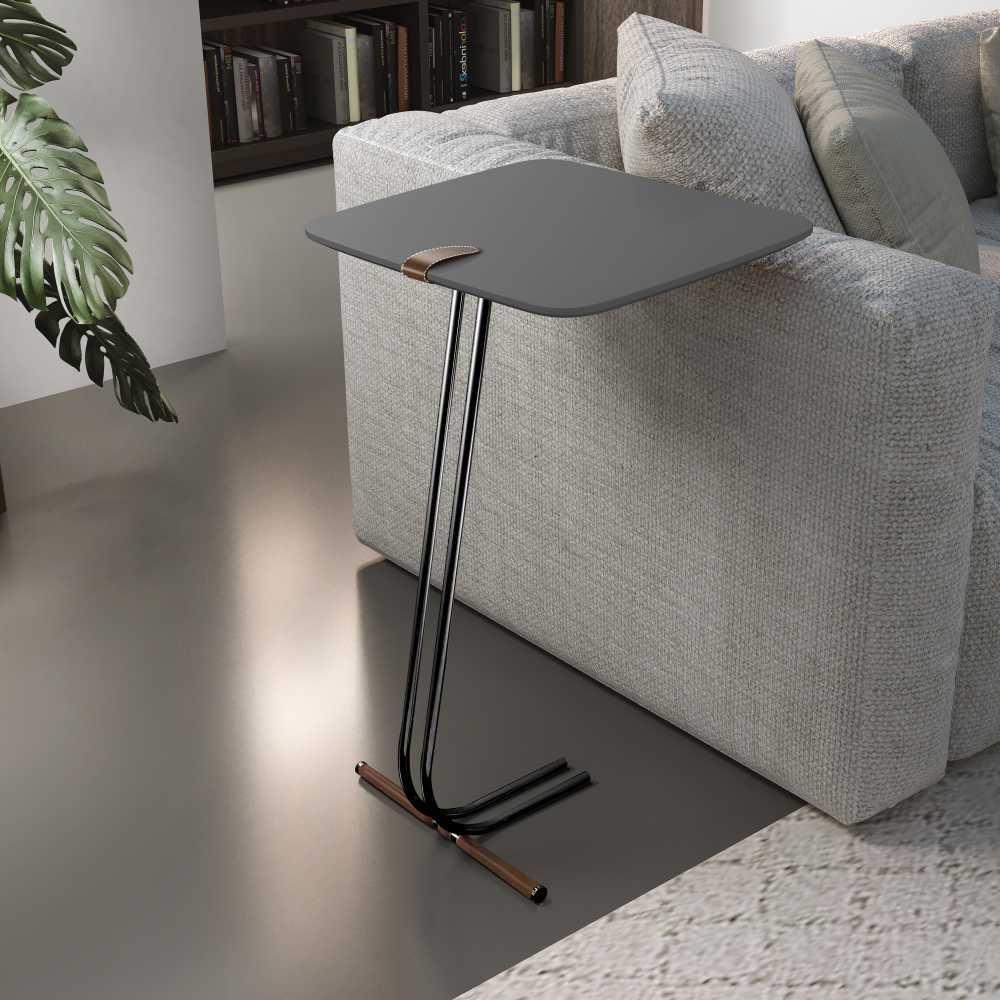 Mesa De Apoio Bandeja Concreto Base Preta - 3