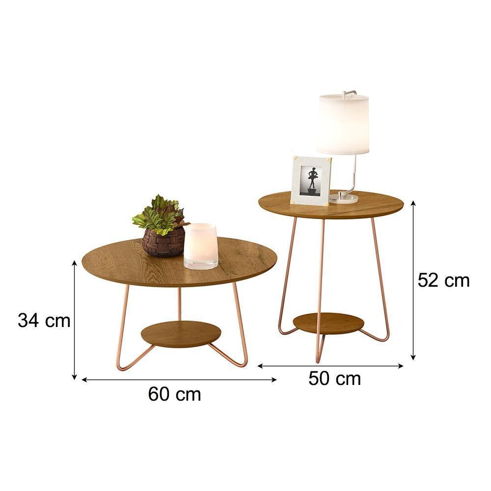 Conjunto Sala Mesa Centro E Apoio Liz Pés De Ferro Freijo - 1