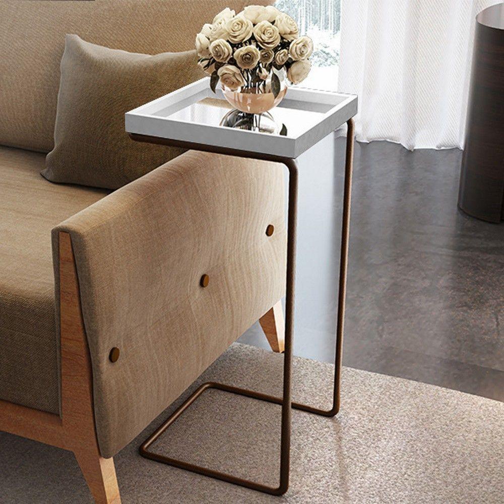 Mesa Apoio Lateral Para Sofá Espelhada Pé Café LarFlex Cor:branco - 5