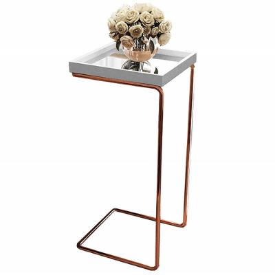 Mesa Apoio Lateral Para Sofá Espelhada Pé Cobre LarFlex Cor:branco