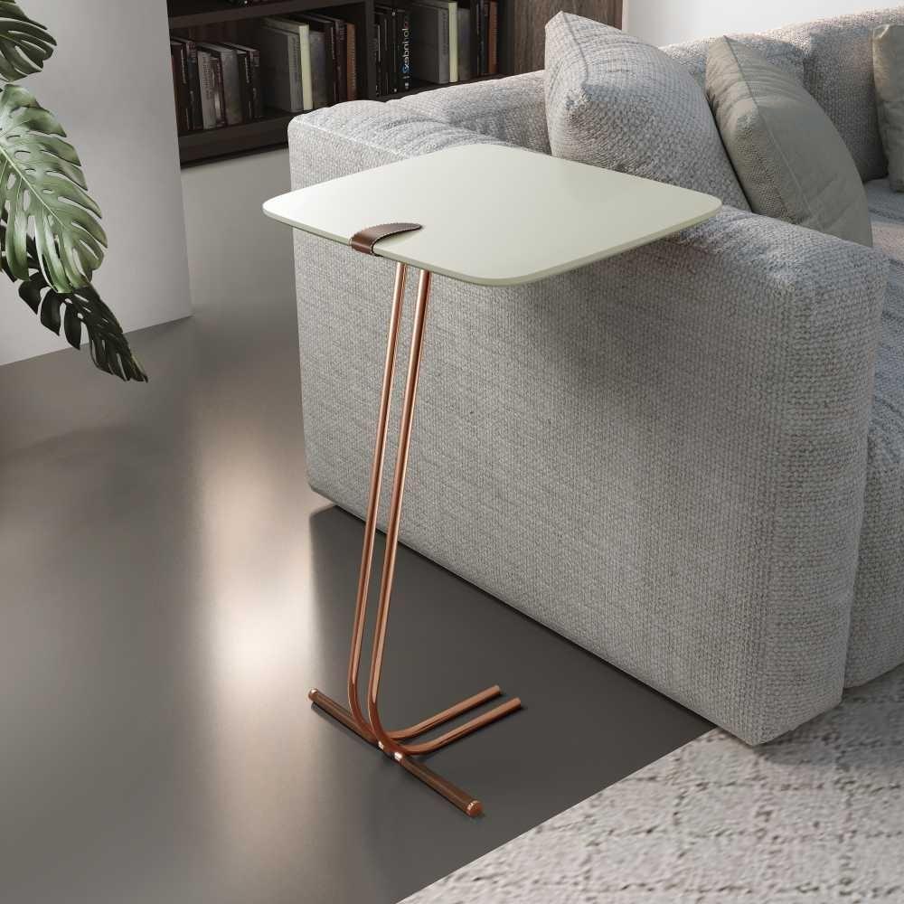 Mesa De Apoio Bandeja Off White Base Cobre - 2