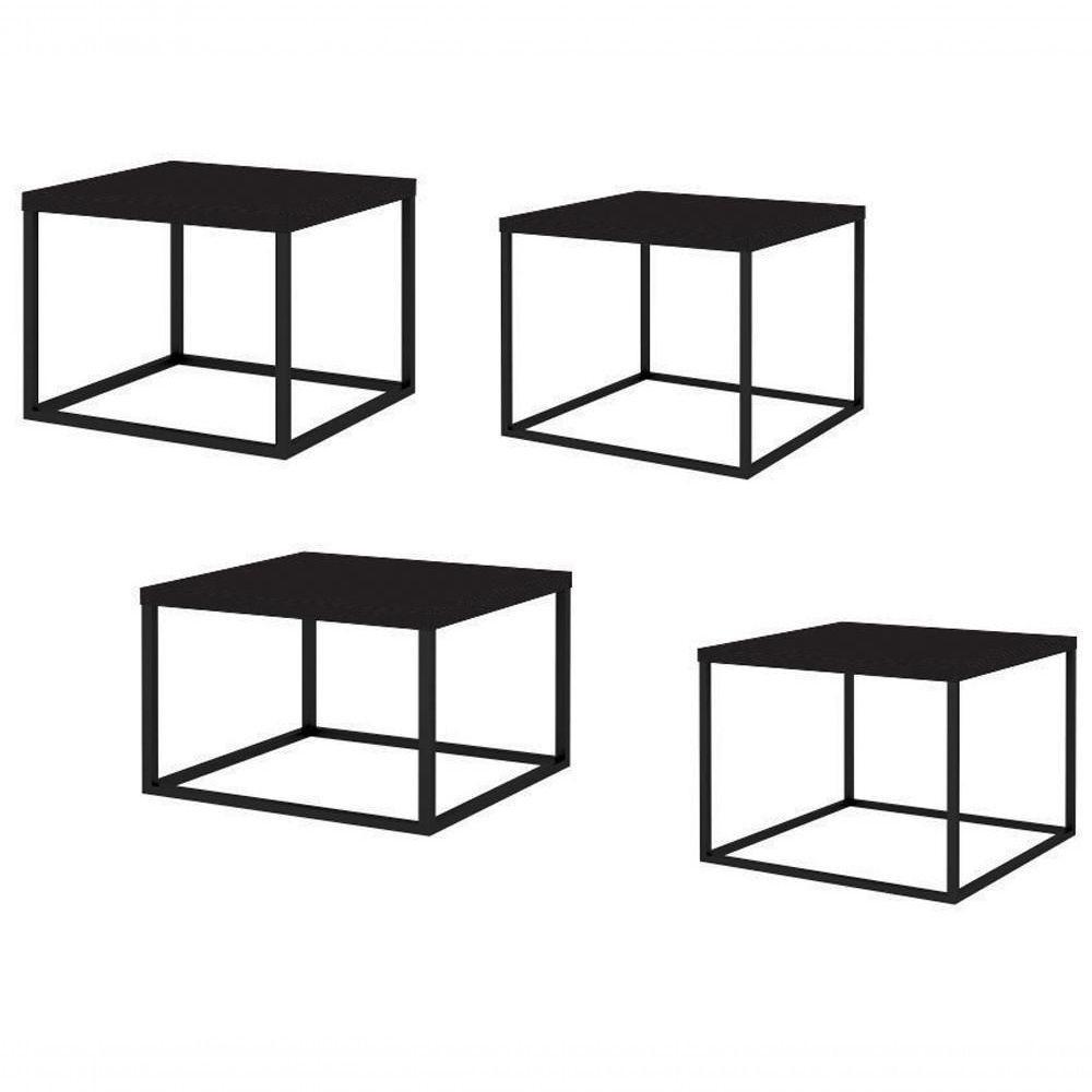 Conjunto Mesas De Centro Cube 04 Pçs Preto - 6