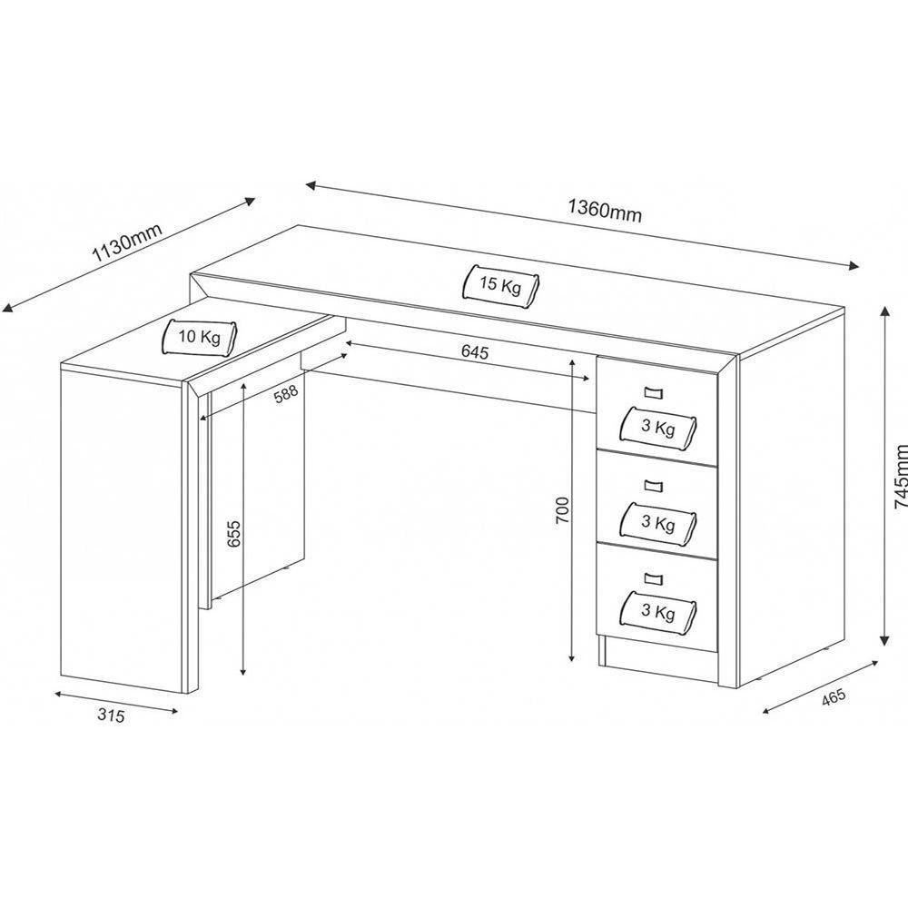Mesa de Canto ME4101 para Escritório Nogal Tecno Mobili - 4