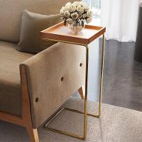 Mesa de Apoio p/ Sofá Bandeja Madeira Base Dourada - 3