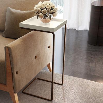 Mesa Apoio Lateral Para Sofá Pé Café LarFlex Cor:laca Off White