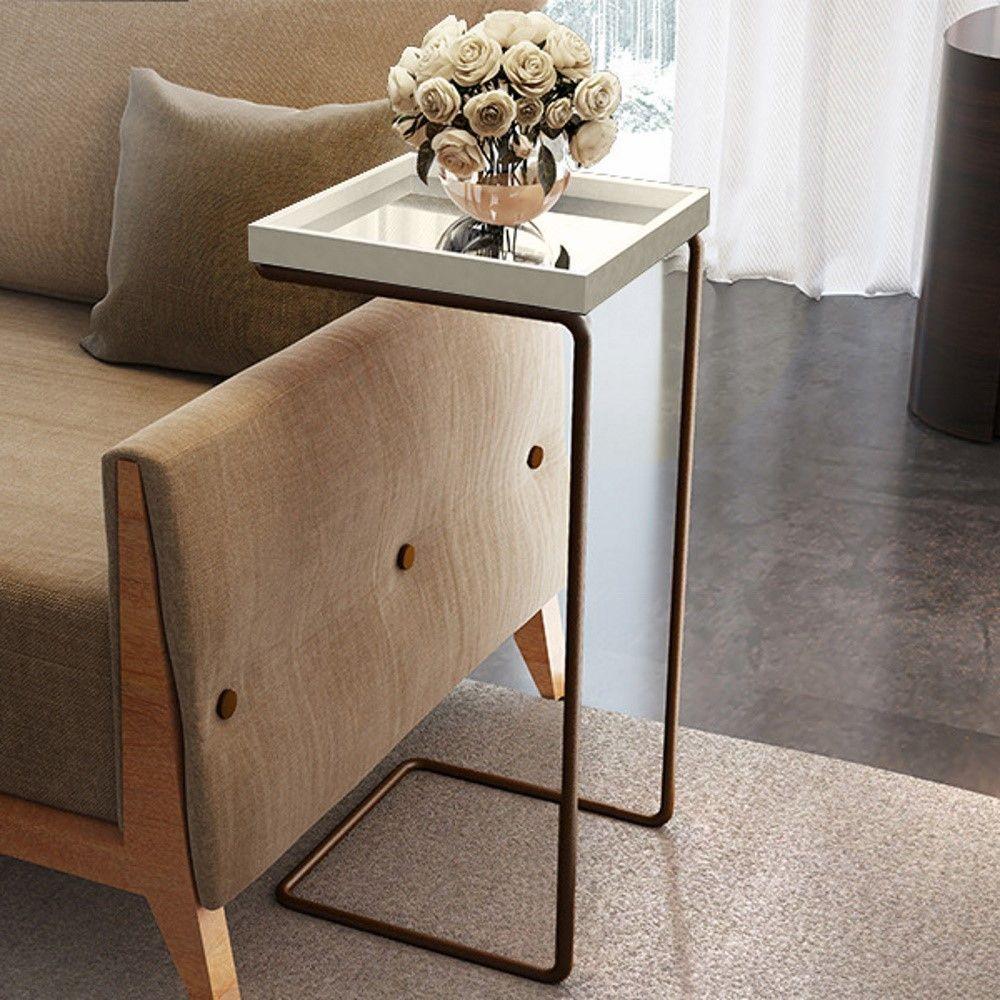 Mesa Apoio Lateral Para Sofá Espelhada Pé Café LarFlex Cor:laca Off White - 2