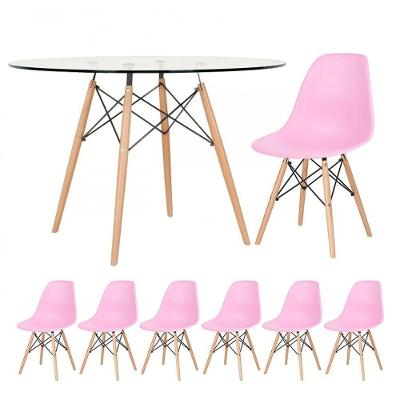 Mesa Redonda Eames 120cm + 6 Cadeiras Rosa Claro
