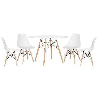 Mesa Redonda Eames 120cm Branco + 4 Cadeiras Branco
