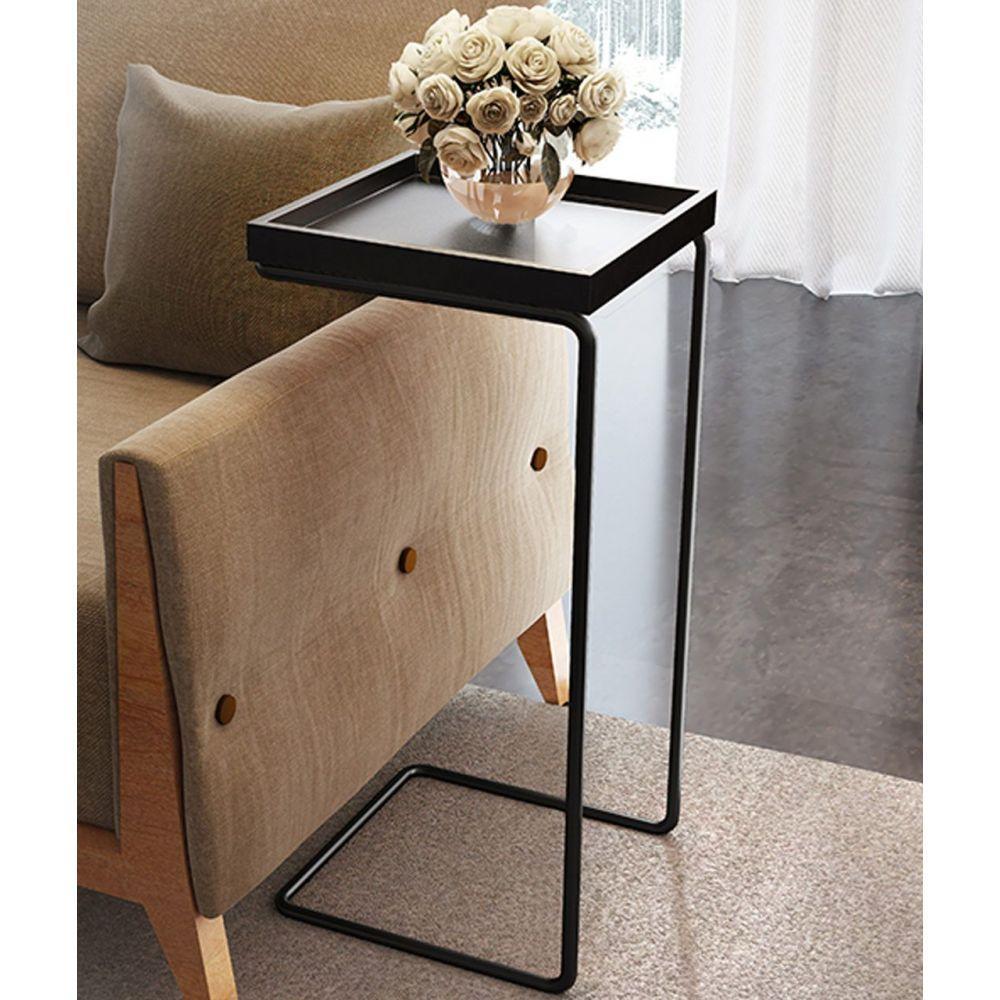 Mesa de Apoio p/ Sofá Bandeja Laca e Base Preta - 2