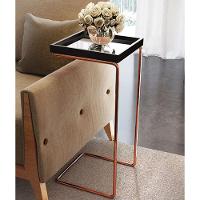 Mesa de Apoio p/ Sofá Bandeja Espelhada Laca Preta Base Bronze - 3