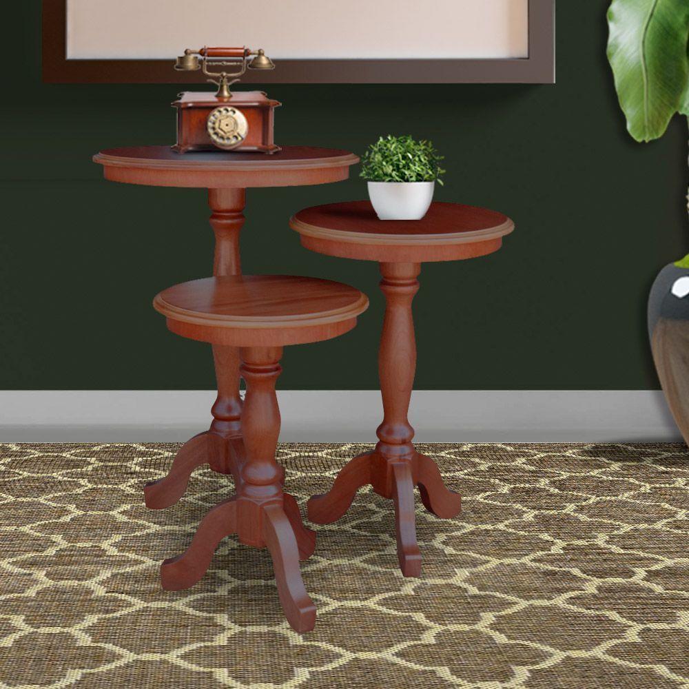 Conjunto 3 Mesas de Apoio Lateral Redonda - 8