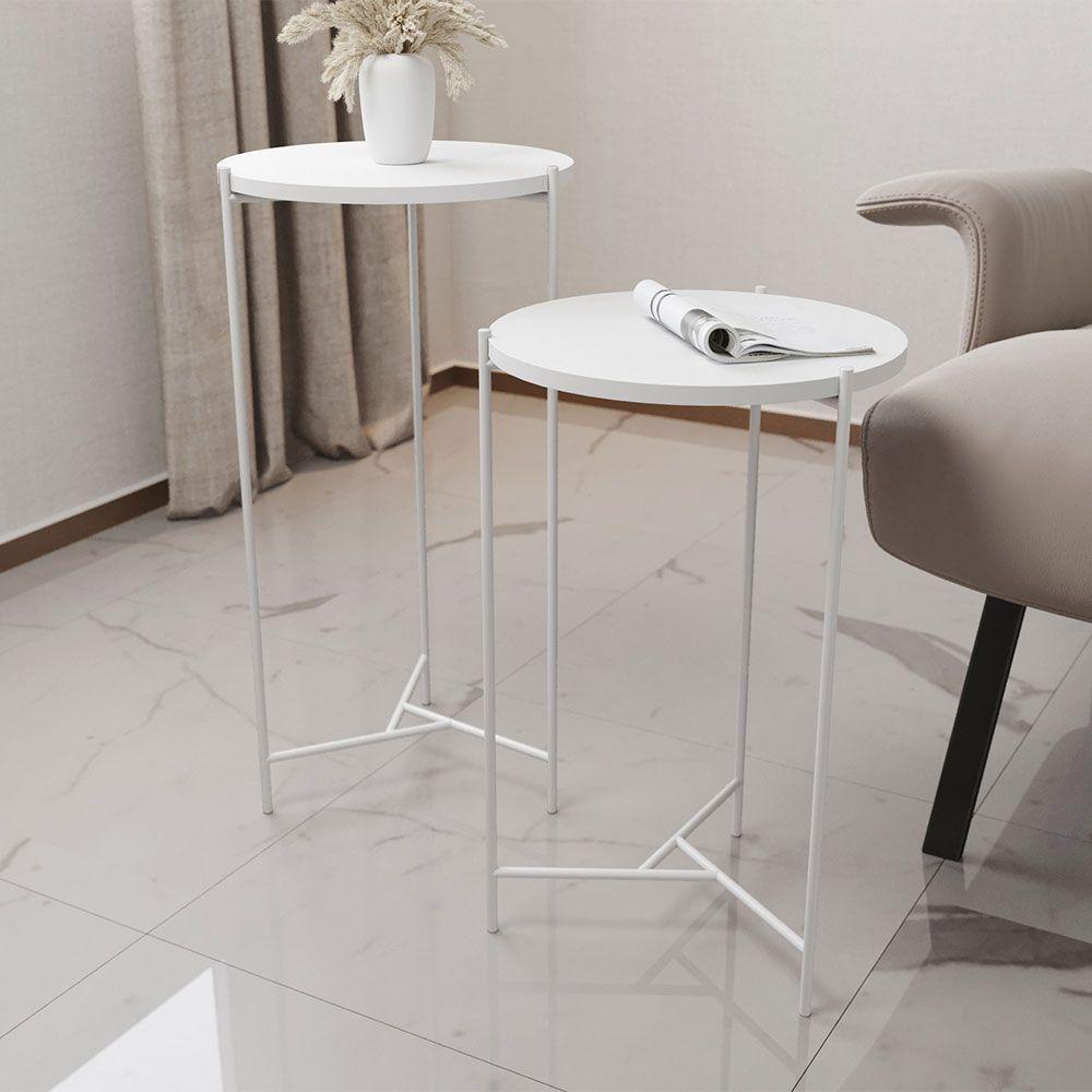 Mesa Lateral Redonda Áquila Branca Tampo Branco Branco - 1