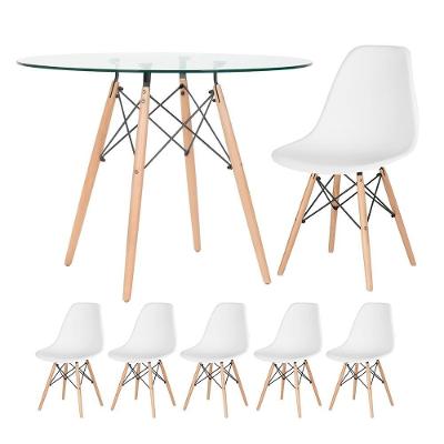 Mesa Redonda Eames 100cm + 5 Cadeiras Branco Branco