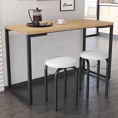 Conjunto Mesa De Cozinha 120cm 2 Banquetas Nature