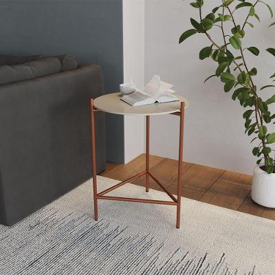 Mesa Lateral Industrial Marbella Cobre Com Off White Marrom