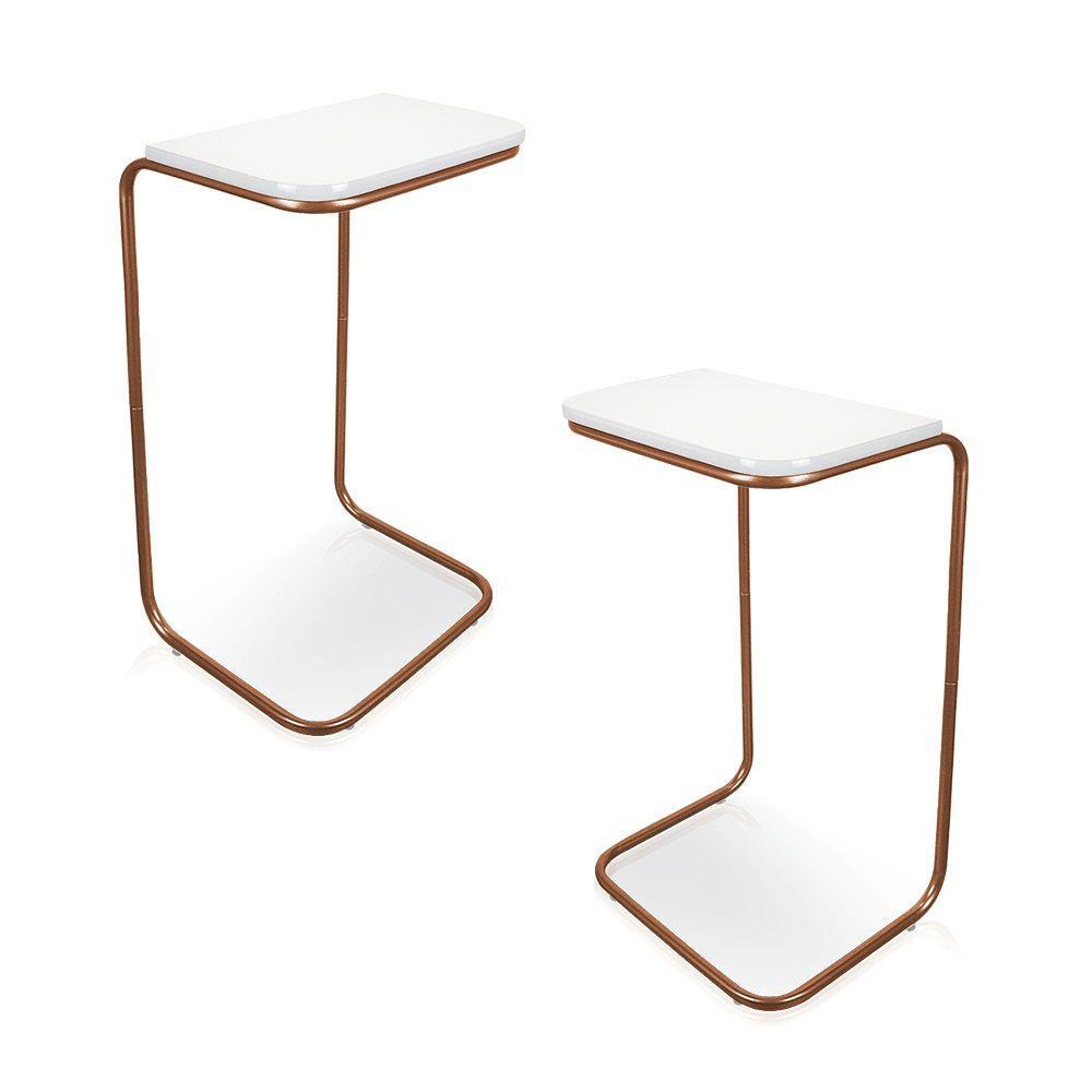 Kit 2 Mesas Lateral Tampo Multiuso P/ Sofá Base Bronze - 1