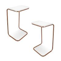 Kit 2 Mesas Lateral Tampo Multiuso P/ Sofá Base Bronze - 1