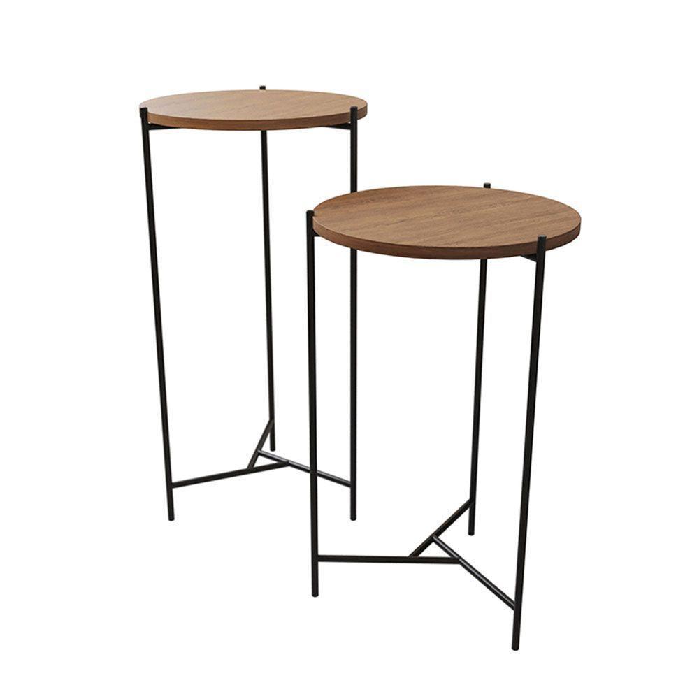 Mesa Lateral Redonda Áquila Preta Tampo Imbuia - Cor: Marrom - 3