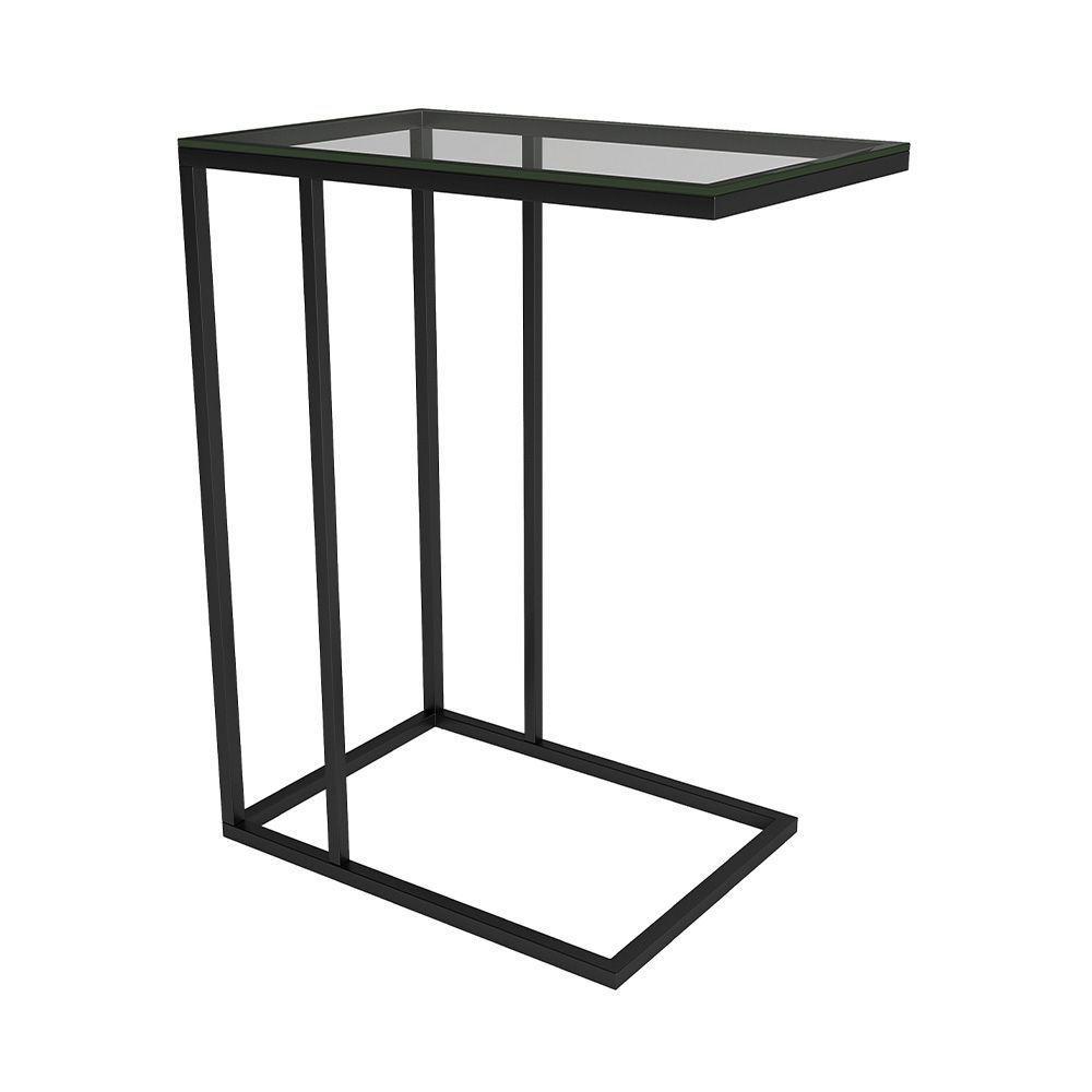Mesa Lateral Elena Preta Tampa De Vidro - Cor: Branco - 4