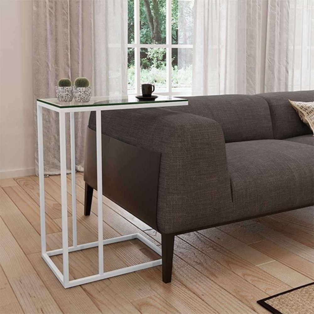 Mesa Lateral Encaixe Elena Vidro Branca - Cor: Branco - 1