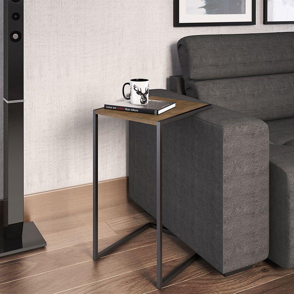 Mesa Lateral Industrial Vermont Base Metálica Preto - 4