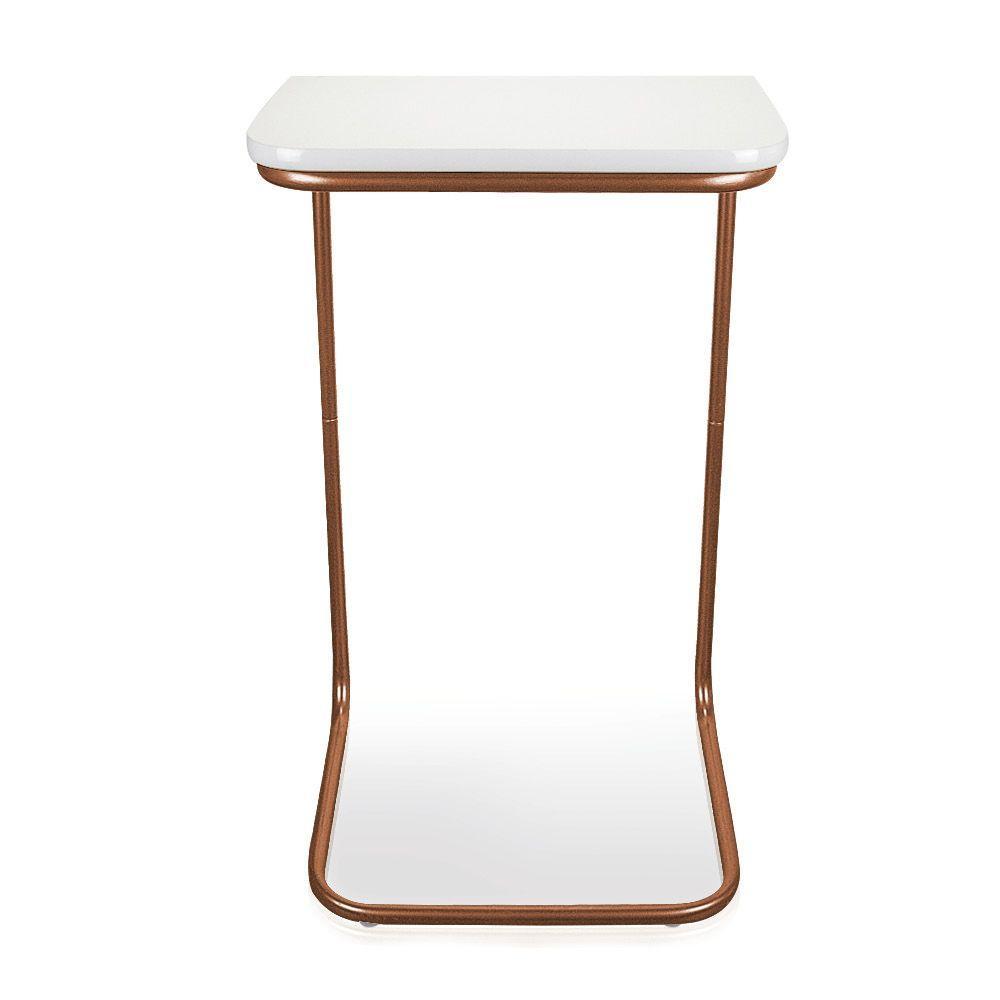 Mesa Lateral Tampo Multiuso P/ Sofá Base Bronze Branco - 3