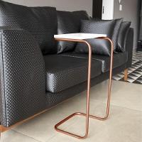 Mesa Lateral Tampo Multiuso P/ Sofá Base Bronze Branco - 7