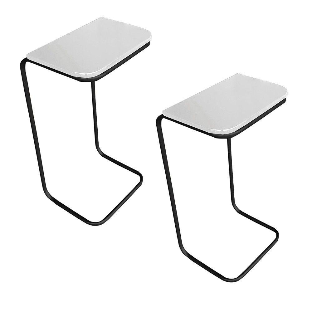 Kit 2 Mesas Lateral Tampo Branco Multiuso P/ Sofá - 1