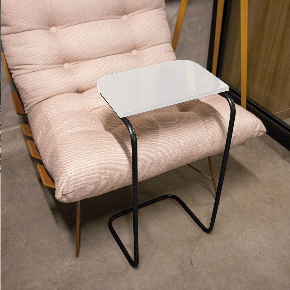 Mesa Lateral Tampo Multiuso P/ Sofá Base Preto Branco - 5