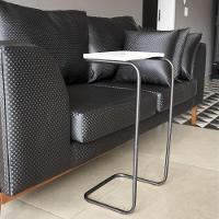 Mesa Lateral Tampo Multiuso P/ Sofá Base Preto Branco - 3